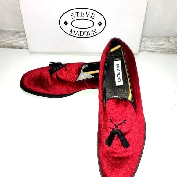 Steve Madden Shoes | Steve Madden Burgundy Velvet Finish Tasseled Oxford Dress Shoes 10.5 New In Box | Color: Red | Size: 10.5 | Jhtannersales's